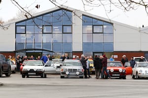 Crews assembled at Classic Motor Cars, Bridgnorth, prior to the start. Picture: M&H Photography.