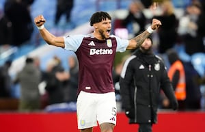 Aston Villa's Tyrone Mings celebrates after beating Brentford.