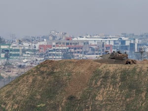 An Israeli tank near the border with Gaza in southern Israel