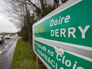 A road sign near the Irish border