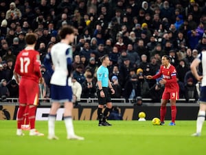 Referee Stuart Attwell explains the VAR decision