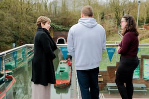 Dudley Canal & Caverns Chief Exec and Erin Hardy Content Coordinator, show Jan Jennings, Richardson Brothers Foundation the Canal Tunnel entrance