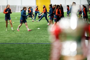 General view as Wolves warm up during a Wolverhampton Wanderers Women's Training Session  (Photo by Jack Thomas - WWFC/Wolves via Getty Images)