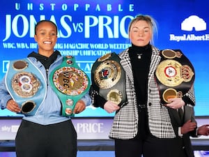 Natasha Jonas and Lauren Price at a press conference