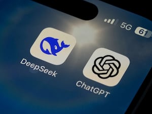 The icons for the smartphone apps DeepSeek and ChatGPT are seen on a mobile