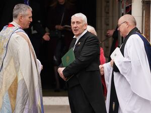 Sir Lindsay Hoyle stands outside St Margaret's Church in Westminster following a memorial service for his father