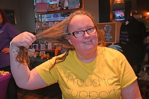 Tracy with her hair before she braved the shave