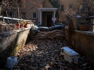 A house in Kibbutz Manara in norther Israel, near the border with Lebanon, is protected with sandbags