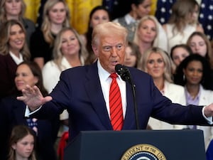 President Donald Trump speaks before signing an executive order barring transgender female athletes from competing in women’s or girls’ sporting events