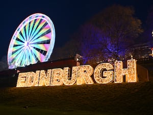 Edinburgh in lights with ferris wheel