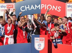 Leyton Orient lifting the League Two title in 2023. (Photo by Henry Browne/Getty Images)