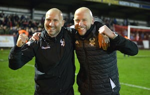 Russell Penn enjoyed success with Kidderminster Harriers. Pictured is Penn (left) with former assistant at Harriers Jimmy O'Connor. 