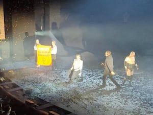 Protesters on a stage