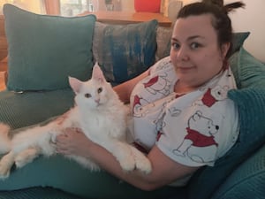 Samantha Smith with Maine Coon cat Geralt, who was treated at Blaise Veterinary Referral Hospital 