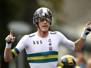 Australia’s Rohan Dennis celebrates winning gold at the 2019 World Championships in Harrogate