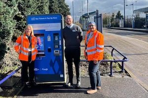 Pictured with one of the new ticket machines are Vicki Bennett (West Midlands Metro’s Customer Service Manager), Customer Service Officer Mike Cunnington and Sandeep Kaur Dulay (Business Improvement Project Lead)