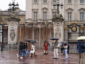 Scaffolding at the gates of Buckingham Palace