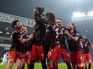 Makhtar Gueye celebrates his second goal for Blackburn with team-mates