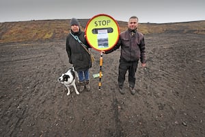 SANDWELL COPYRIGHT TIM STURGESS NATIONAL WORLD  15/02/2025 Lesley Hawley with Hunter and Ian Carrol at the former Rattlechain Tip in Tividale area.