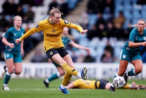 Wolves' Charlotte Greengrass scores her side's fifth goal in the Adobe Women's FA Cup third round against Shrewsbury Town (Picture: Jack Thomas - WWFC/Wolves via Getty Images)