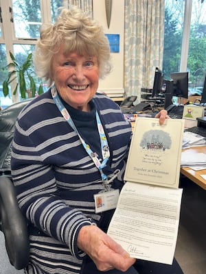 Joan with her letter from the Princess of Wales, and order of service