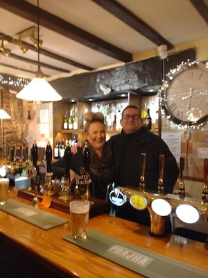 Paul Heaton enjoyed posing for pics with the staff at the Wheatsheaf. Photo: Paul Heaton