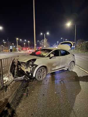 The car crashed near Merry Hill, with the driver arrested soon after. Photo: West Midlands Police