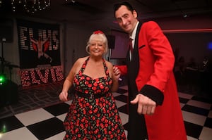 The Village Hotel in Dudley, where there was a special event to mark Elvis's 90th birthday.  Shaun Watton and Wendy Rickard from Shrewsbury.