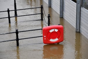 A floatation device could be seen in the overflowing water