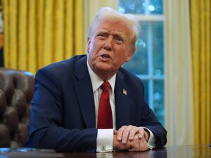 President Donald Trump speaks as he signs executive orders in the Oval Office at the White House in Washington