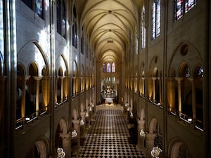 High view of the Notre-Dame de Paris cathedral