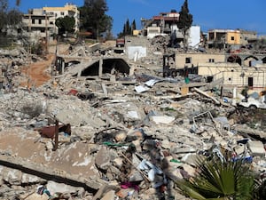 A view of the destruction caused by the Israeli air and ground offensive in Mays al-Jabal, southern Lebanon