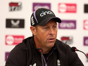 England coach Marcus Trescothick speaks during a press conference