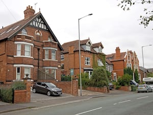 A general view of large semi detached Victorian red brick homes