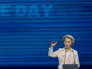 European Commission president Ursula von der Leyen speaks in Vilnius, Lithuania