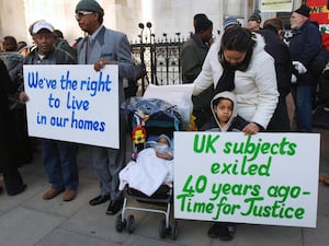 Chagos Islanders protest outside the High Court