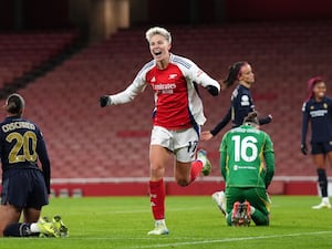 Arsenal’s Lina Hurtig celebrates scoring against Juventus in the Women's Champions League