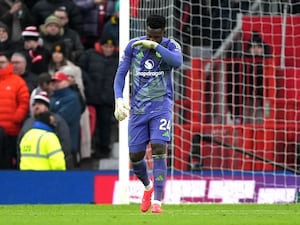 Manchester United goalkeeper Andre Onana after conceding Brighton's third goal