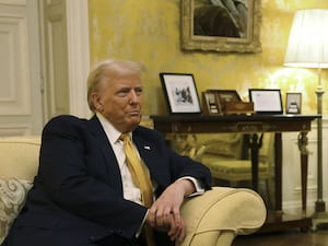 US President-elect Donald Trump during his meeting with the Prince of Wales in the Salon Jaune room at the UK Ambassadors residence in Paris, France