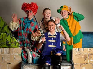 Cast members prepare for their production of Sinbad the Sailor at Aldridge Youth Theatre. Pictured are Chloe Johnson as Sinbad, with fellow cast members Harry Gilliver, Freya Antill and Oliver Floyd.