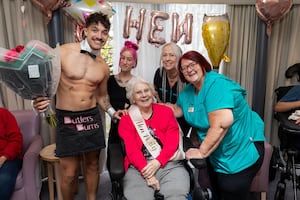 Connie White enjoys her hen party with butler Brandon