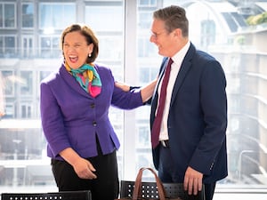 Mary Lou McDonald laughing alongside Sir Keir Starmer