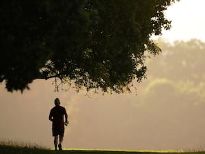 A man jogging in a park