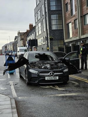 The Mercedes vehicle was severely damage as a result of the blaze