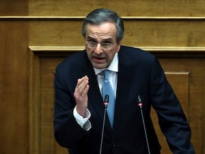 Former Greek prime minister Antonis Samaras giving a speech