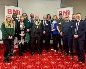 Members of BNI Premier with Councillor John Perks, the Mayor of the Royal Town of Sutton Coldfield