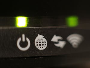 Lights on the front panel of a broadband internet route