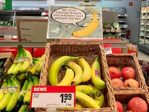 Researchers used sad and happy banana signage for a social experiment in a German supermarket chain (Svenja Gerecht/Aachen University/University of Bath/PA)