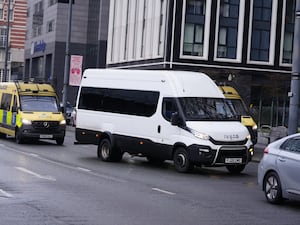 A prison van believed to contain Axel Rudakubana arriving at Liverpool Crown Court before his trial