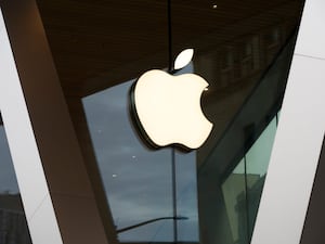 An Apple logo on a store